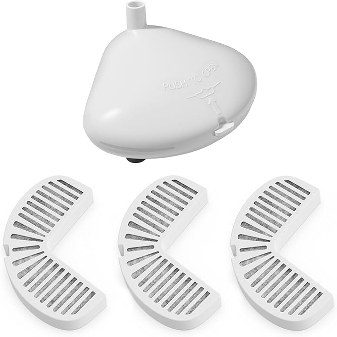 Cat and Dog Water Fountain Filters - 1 Filter Housing + 3 Replacement Filters, Compatible with Stainless Steel Pet Fountains, L-Shape Cartridge Kit, Easy Install & Clean
