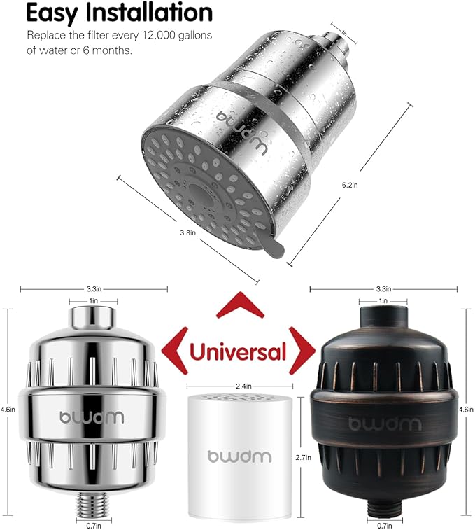 Shower Filter Replacement Cartridge, 15 stage, High Output, Vitamin C, Removing Heavy Metals Hard Water.Universal with Any Shower Filter of Similar Design.Pack of 2