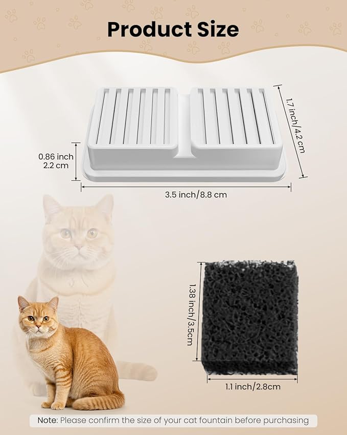 Replacement Filter for Cat water Fountain - 12 Packs Pet Water Bowl Filters - 12 Filters & 12 Sponges for Stainless Steel Cats/Dog Water Dispenser - Activated Carbon & Sponge Foam Filtered