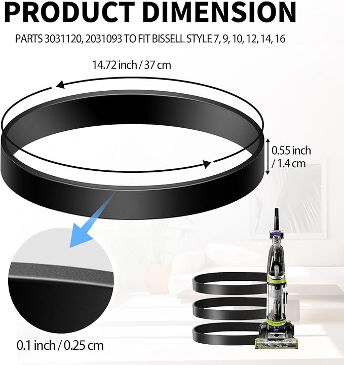 for Bissell Style 7/9/10 P/N 3031120 Vacuum Belt 3-Pack for Bissell PowerForce Helix CleanView Swivel Rewind Pet Powerlifter Pet Hair Eraser Vacuum Cleaner Rewind Parts 2031093 32074 3031123
