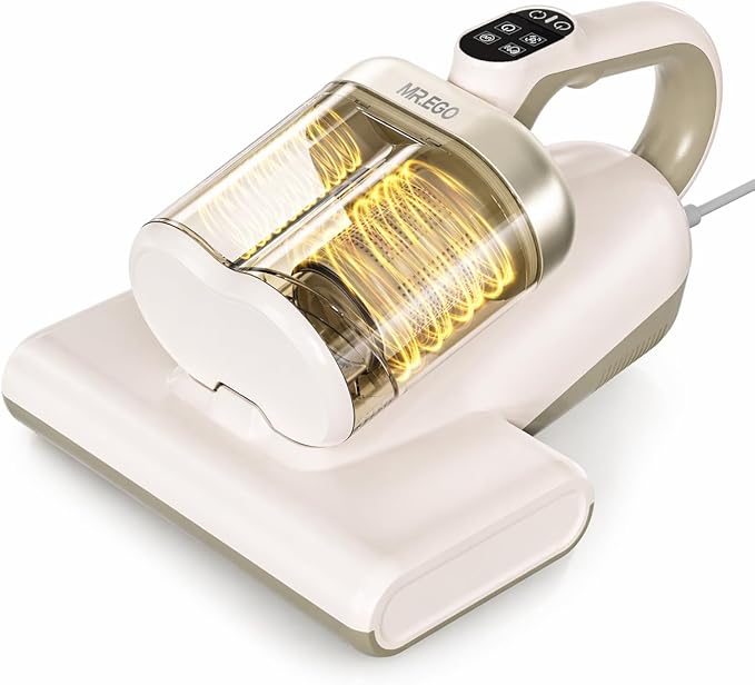 Mr.ego Mattress Vacuum Cleaner, 16Kpa Bed Vacuum with 253.7nm UV-C Light & Ultrasonic Deep Cleaning, Washable HEPA Filter, 16.4FT Corded, Handheld Vacuum for Bed, Couch, Crib, Carpet, Pet Hair