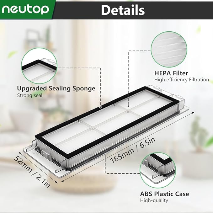 Replacement Filters Parts, Compatible with Roborock S6 MaxV/Pure, S6, S5, S5 Max, S4 Max, S4, E5, E4, E20, E25, E35, Robot Vacuums, 8-Pack.