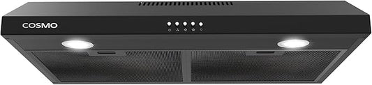 COSMO COS-5U30-BK 30 in. Delta Collection Ducted Under Cabinet Range Hood, Button Controls, Reusable Filters, LED Lights in Matte Black