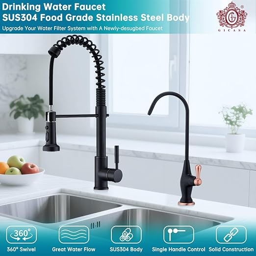 Sink Drinking Water Faucet,Stainless Steel Sink Water Filter System, Suitable for Most Reverse Osmosis or Water Filtration Systems, Reverse Osmosis Faucet for Kitchen Bar