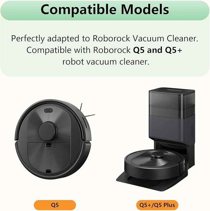 Q5 Replacement Accessories Kit Compatible with Roborock Q5 / Q5+ Plus Robot Vacuum,Floating Rubber Main Roller Brush, HEPA Washable Filter, Side Brush. Reusable Robotic Vacuum Cleaner Spare Parts.
