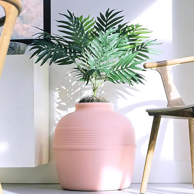 Good Pet Stuff Hidden Litter Box Planter, Decorative Cat Litter Enclosure with Carbon Filter & Faux Plant, Made in USA, Odor Control, Improved Design, NEW Round Style, Base Kit, Blush Pink