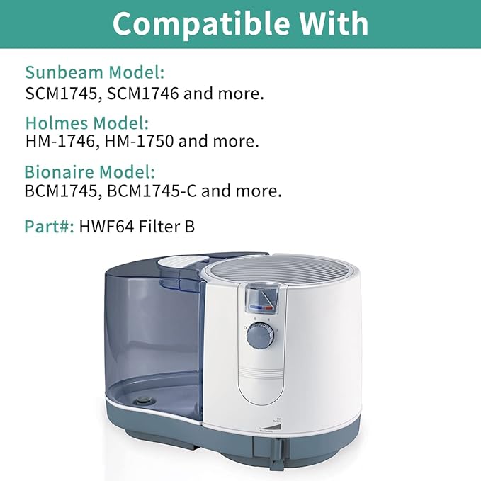 HWF64 Humidifier Filter for Sunbeam Humidifier Filter B, SCM1746, Long-Last & Sturdy, Fits Holmes HM1746, HM-1745 and Bionaire BWF64, 6 Pack