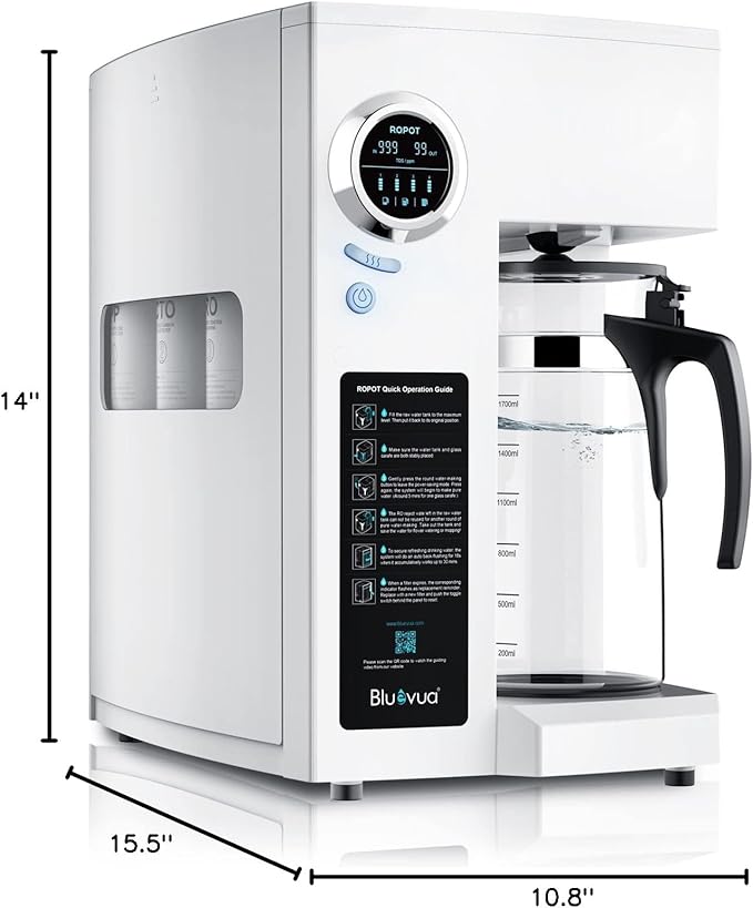 Bluevua RO100ROPOT Countertop Reverse Osmosis Water Filter System, Portable RO Filtration with Remineralization, No Installation, WQA Certified - ROPOT, 5-Stage RO