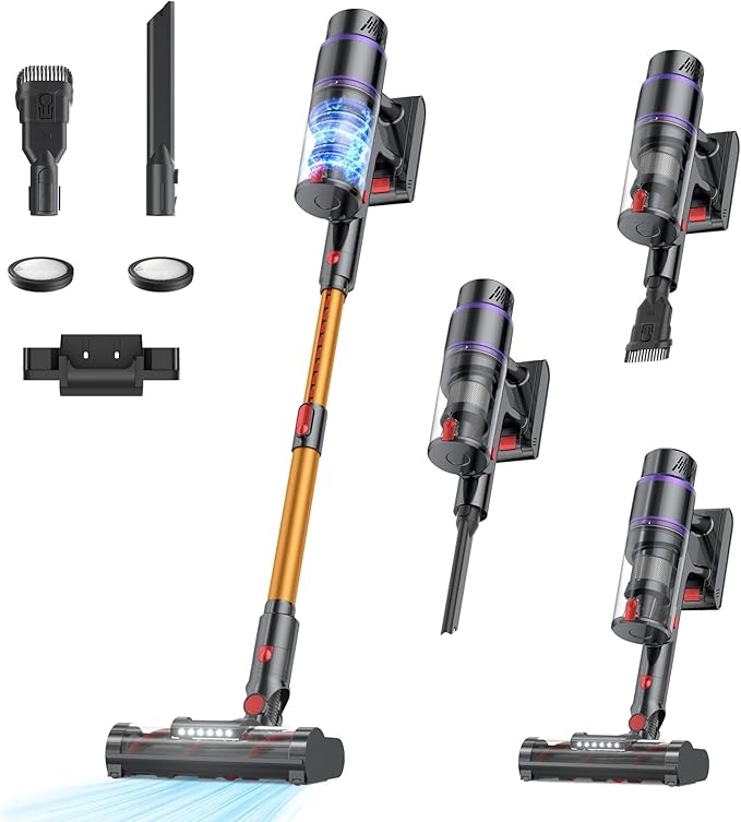 Cordless Vacuum Cleaner, 550W/50Kpa/70Mins Cordless Vacuum Cleaners for Home with Smart Auto Mode/LED Touch Display, Self-Standing Stick Vacuum Rechargeable, Vacuum Cleaner for Pet Hair/Carpet/Floors