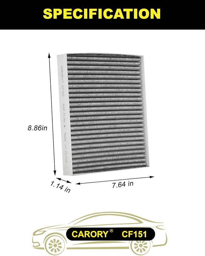 CARORY Cabin Air Filter w/Activated Carbon for Hyundai Sonata Gas (2015-2019) for Non-Hybrid Engines, Kia Cadenza (2017-2020), OE# 97133-C2000, C2H79-AP000, 97133-C1000, CF12151