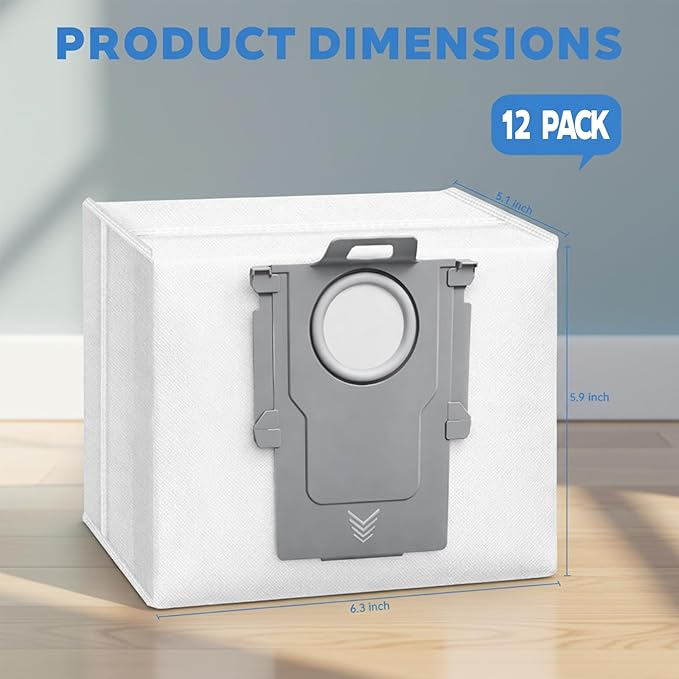 12-Pack Replacement Dust Bags for Roborock, Compatible with Q5, Q7, Q8, S7, S8 Series | Fits S8 Pro Ultra, S7 MaxV Ultra, Q7 Max+, Q5+