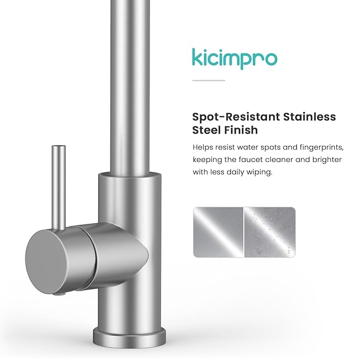 Kicimpro Kitchen Faucets with Pull Down Sprayer, NSF Certified Lead-Free 304 Stainless Steel Sink Faucet 1 Hole, Faucet for Kitchen Sink, Rv, Bar, Camper, Laundry, Easy Installation,Brushed Nickel