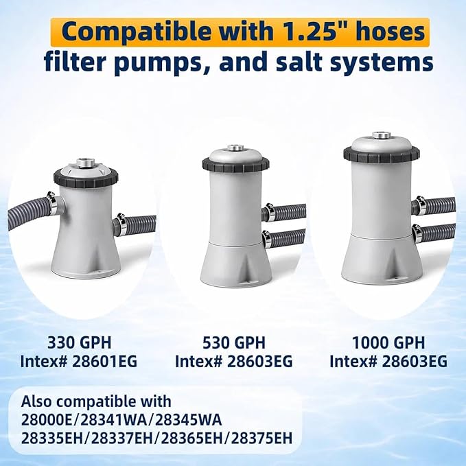 Replacement Pool Hoses for Above Ground Pools 1 1/4, 59"" Long Filter Pump Hose, 4 Pack Pool Pump Hose with 8 Metal Clamps (Grey), Gray
