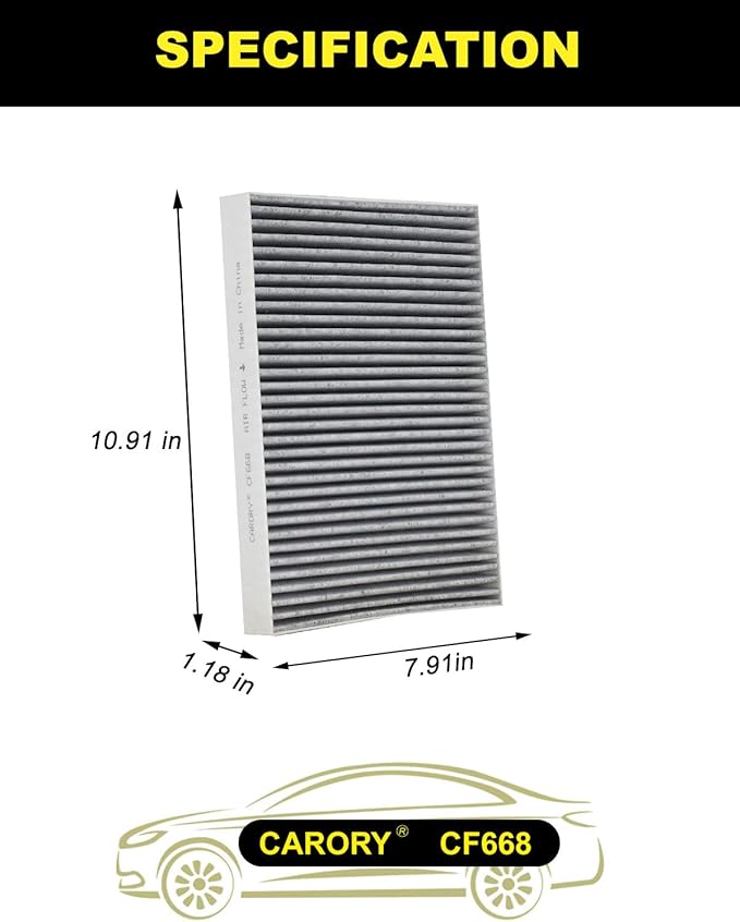 CARORY Cabin Air Filter w/Activated Carbon for Chrysler 300 (2011-2023), Dodge Charger (2011-2023), Challenger (2011-2023), OE# 68071668AA, CF11668, XC26176, C26176