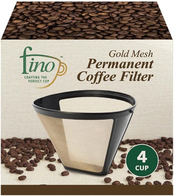 Fino Gold Mesh Permanent Coffee Filter, Number 4-Size Filter, Brews 8 to 12-Cups