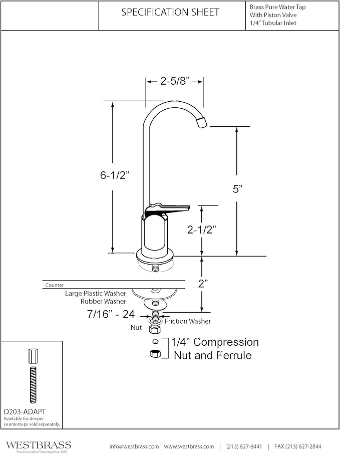 Westbrass D203-NL-12 6" Touch-Flo Style Pure Cold Water Dispenser Faucet, 1-Pack, Oil Rubbed Bronze