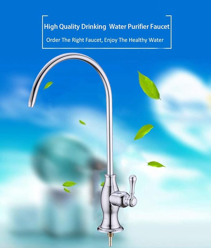 Delle Rosa Drinking Water Purifier Faucet, Commercial Water Filtration Faucets for Under Sink Water Filter System, Modern Stainless Steel Kitchen Bar Sink Drinking Water Faucet, Chrome,Non-Air Gap