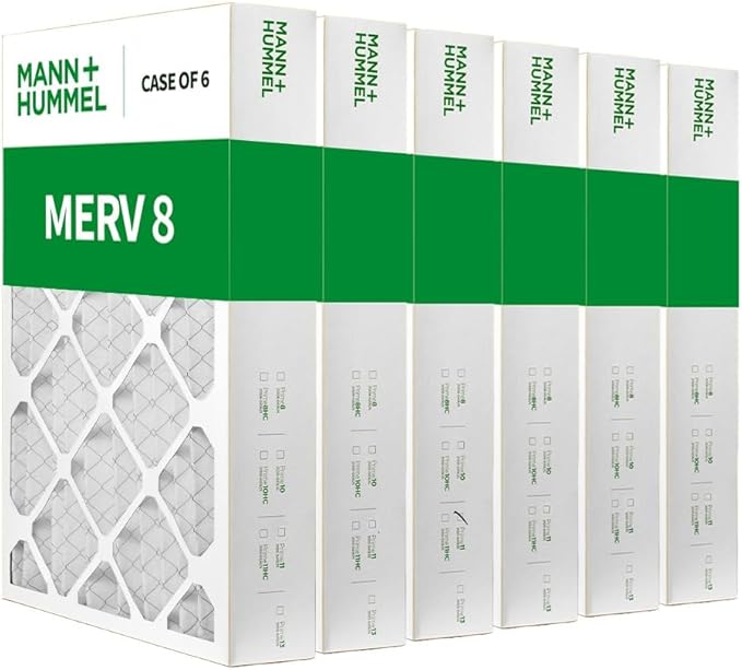 Mann+Hummel 16x25x4 MERV 8 Pleated HVAC AC Furnace Air Filters. Case of 6. (Exact Size: 15.5 x 24.5 x 3.75 Inches)