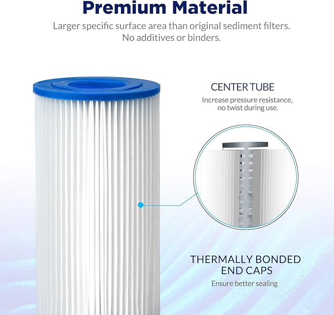 Membrane Solutions 50 Micron Pleated Polyester Sediment Water Filter 10"x2.5" Replacement Cartridge Universal Whole House Pre-Filter Compatible with W50PE, WFPFC3002, SPC-25-1050, FM-50-975 - 4 Pack
