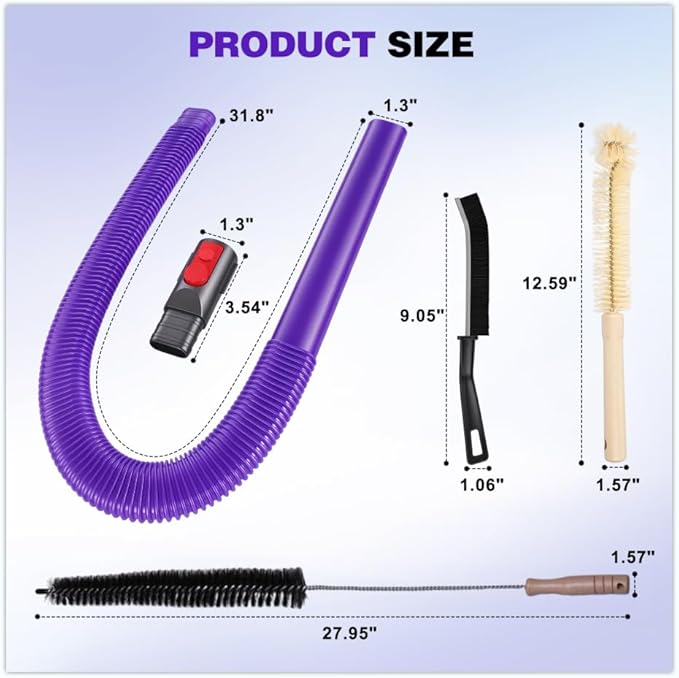 Lovepea Dryer Vent Cleaner Kit for Dyson V15 V12 V11 V10 V9 V8 V7, Hose Attachment Flexible Crevice Drum Lint Brush Trap Cleaning Tool Kit, 4 Piece