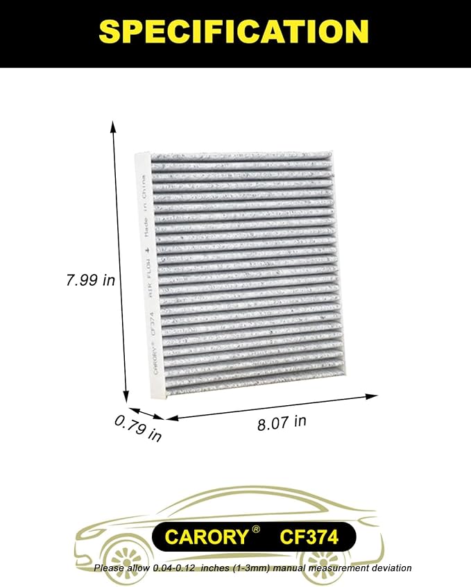 CARORY Cabin Air Filter w/Activated Carbon for Toyota Tacoma (2005-2023), Dodge Dart (2013-2016), Pontiac Vibe (2003-2008), OE# 87139-YZZ09, 88508-01010, CF10374