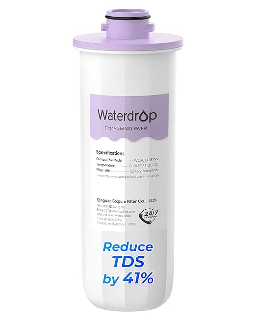 Waterdrop EWFR Water Filter Replacement for Waterdrop ED25TW TDS Reduction Rechargeable Electric Dispenser, Reduce TDS by 41%, Retains Key Minerals, Improve Flavor, 1 Pack