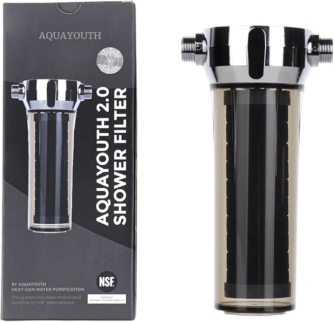 AQUAYOUTH 2.0 Carbon Shower Head Filter System | Removes Chlorine, Heavy Metals, And More | Great For Dry Skin/ Hair, And More | NSF Certified