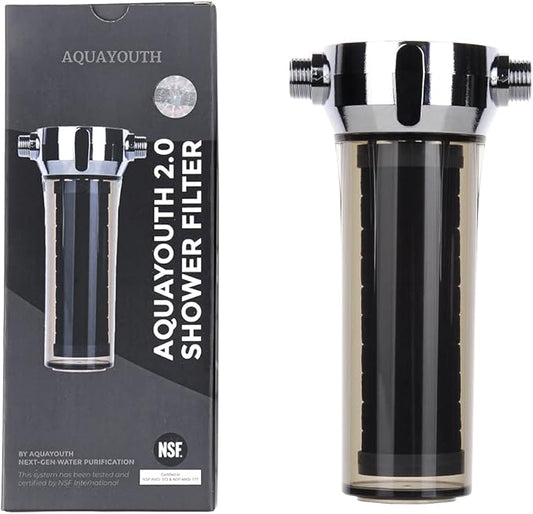 AQUAYOUTH 2.0 Carbon Shower Head Filter System | Removes Chlorine, Heavy Metals, And More | Great For Dry Skin/ Hair, And More | NSF Certified