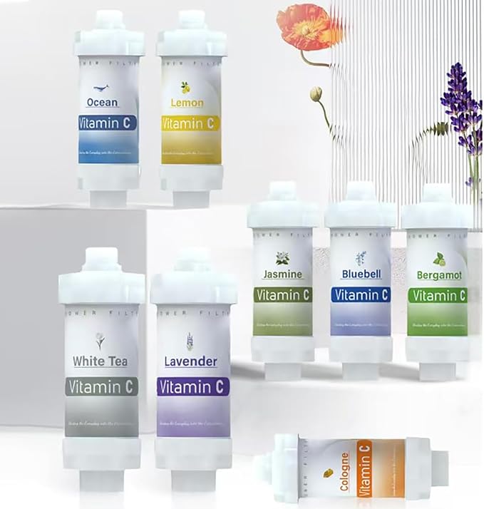 8PCS Vitamin C Shower Filter for Hard Water Filter Bathroom Accessories for Showerhead Bathtub Lavender Jasmine White Tea Ocean Peach Cologne Bluebell Bergamot