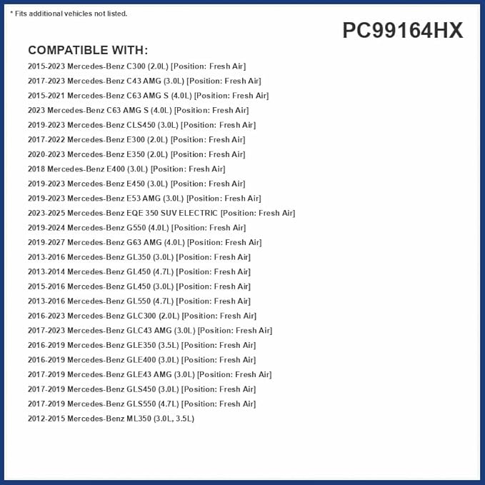 PureFlow HEPA Cabin Air Filter PC99164HX|Fits 2023-16 Mercedes-Benz GLC300,2023-15 C300,2019-16 GLE350