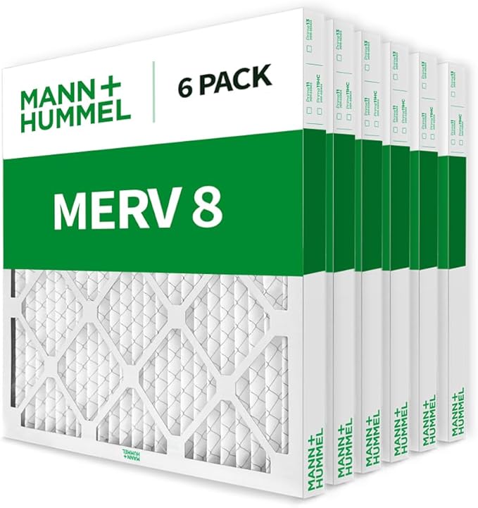 Mann+Hummel 16x20x2 MERV 8 Pleated HVAC AC Furnace Air Filters. 6 Pack. (Exact Size: 15.5 x 19.5 x 1.75 Inches)