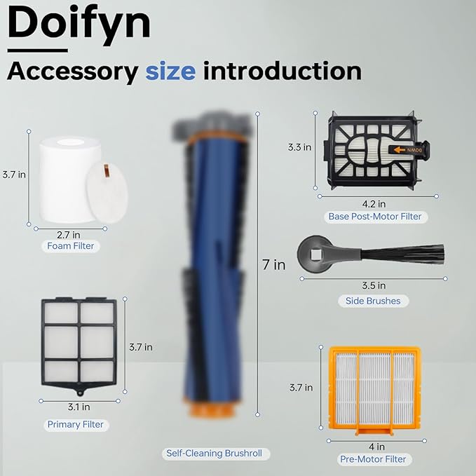 Replacement Parts Compatible with Shark AI AV2501S AV2511AE AV2501AE RV2502AE RV2610WA AV2510AOUS RV2520AOUS Robot Vacuum Cleaner, 2Main Brush, 4 motor pre-filters, 4Foam Filters, 8Side Brushes