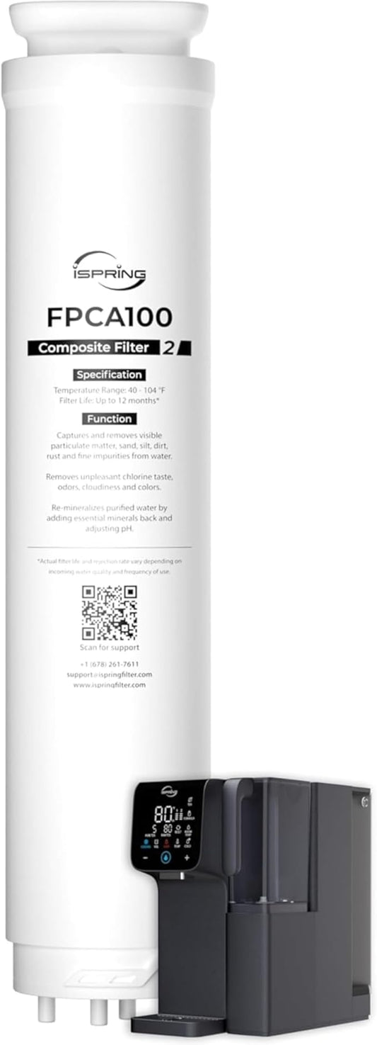 iSpring FPCA100 Replacement Filter for RCD100HCG Countertop Reverse Osmosis System, Composite Filter, with PP Sediment, Activated Carbon and Alkaline Media, Replacement Cycle: Up to 12 Months