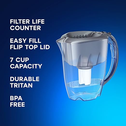 AQUAPHOR 7 Cup Ideal Water Filter Pitcher with 3 x B15 Filter | Reduces Chlorine & Heavy Metals | Fast Flow Water Filtration | BPA-Free & Dishwasher Safe | Improved & Filtered Water | Grey