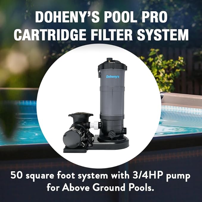 Doheny's Pool Pro Cartridge Filter System for Above-Ground Pools | 50 Sq. Ft. System with 3/4 HP Pump | Extra-Large Non-Woven Cartridge for Clear Water & Max Flow | Durable Thermoplastic | 115V/60Hz
