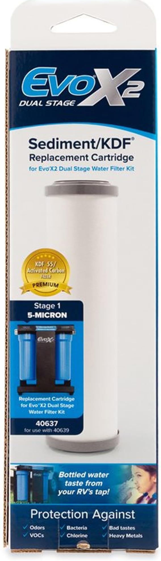 Camco EVO 5-Micron Water Filter Replacement Cartridge - Significantly Reduces Sediment, Taste, Odor and Chlorine - Prolongs Your Carbon Block Filter (40637)