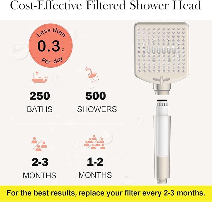 Homlord Filtered Shower Head with Handheld Brushed Nickel - High Pressure 6 Modes, 120 Anti-clog Nozzles, Detachable Showerhead with Hard Water Filters, Extra Long 6ft Hose, Power Wash Mode