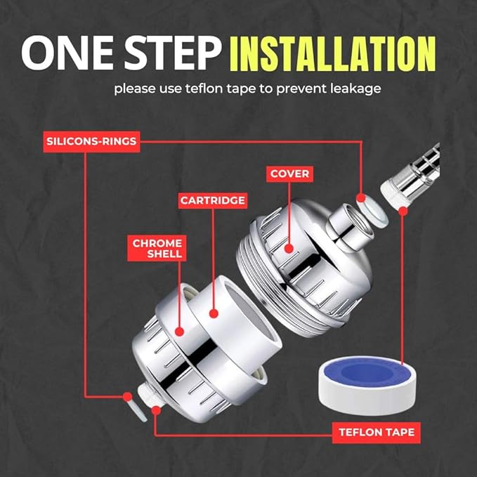Shower Filter Vitamin C 15 Stage High Output Water Filter With cartridge for Hard Water - Shower Head Filter Removes Chlorine Fluoride and Improves The Condition of Your Skin, Hair