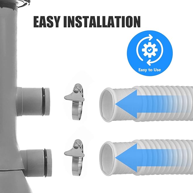 1.5" x 59" Pool Hoses for Above Ground Pools, Replacement Hose with Stainless Steel Clamps and Pipe Holders, Compatible with Intex, Coleman and Bestway Pool Pumps & Filters (2 pack Blue)