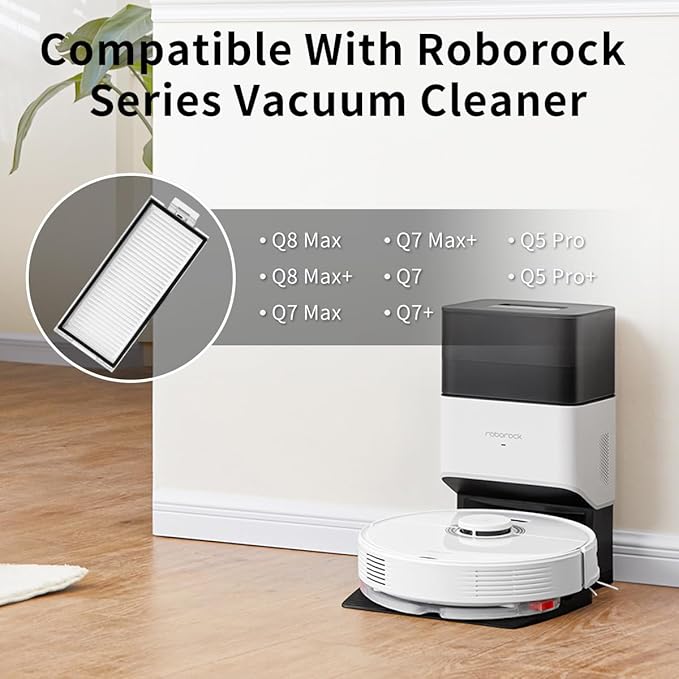 4Pack Washable Filter Replacement Parts Compatible with Roborock Q7 Max, Q7 Max+, Q7, Q7+, Q8 Max, Q8 Max+, Q5 Pro, Q5 Pro+, Q5 Max+, Q5 DuoRoller+ Robot Vacuum Cleaner Accessories