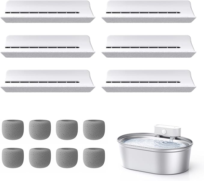 uahpet Stainless Steel Cat Water Fountain Replacement Filters 6 Pack with 8 Filter Sponges (water dispenser is not included), Compatible with uahpet Stainless Steel Pet Fountain (basic version)