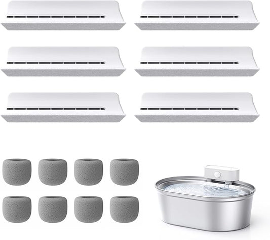 uahpet Stainless Steel Cat Water Fountain Replacement Filters 6 Pack with 8 Filter Sponges (water dispenser is not included), Compatible with uahpet Stainless Steel Pet Fountain (basic version)