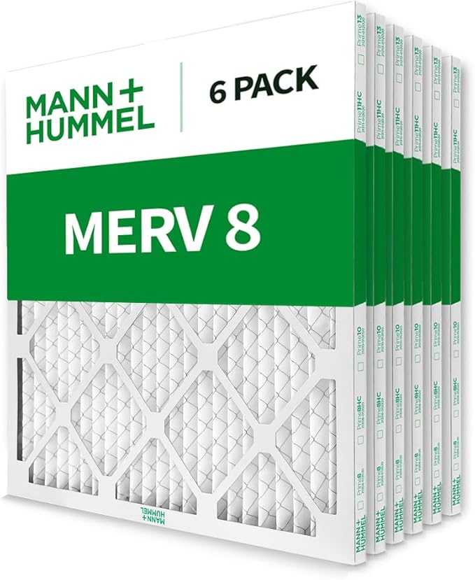 Mann+Hummel 16x16x1 MERV 8 Pleated HVAC AC Furnace Air Filters. 6 Pack. (Exact Size: 15.75 x 15.75 x 0.75 Inches)