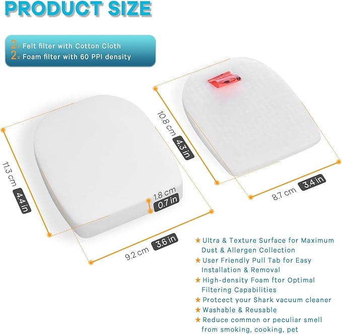 IZ862H UZ565H Filters (2 Felt and 2 Foam Filters) for Shark Stratos Cordless DuoClean PowerFins HairPro Vacuum IZ562H UZ865H IZ540H IZ840H IZ800 IZ862H, Replacement Part XFFKIZ700