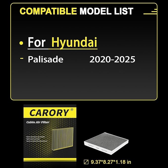 CARORY Cabin Air Filter w/Activated Carbon for Hyundai Palisade 2020 2021 2022 2023 2024 2025, CF12936, 97133-S8000