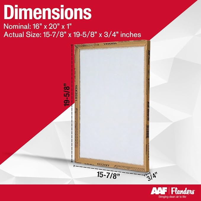 Flanders EZ-Flow II 16x20x1 Air Filters, MERV 1 - Furnace, HVAC, and AC Replacement Filter, High-Airflow Fiberglass Media, 10055.011620 (Pack of 2)