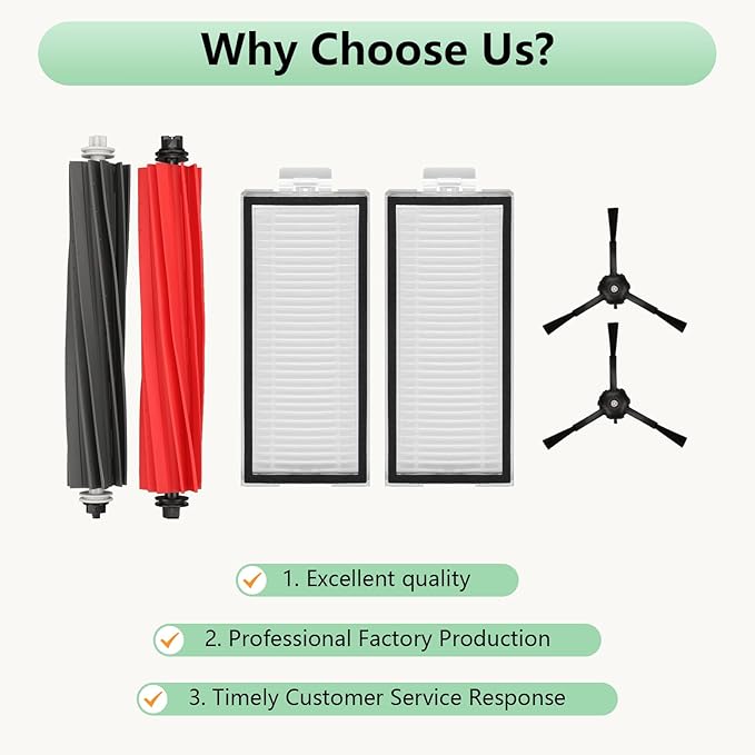 Replacement Parts Fit For Roborock Q5 Pro/ Pro+(Plus) / Max+(Plus)/ DuoRoller+(Plus), Q8 Max/ Max+(Plus) Robot Vacuum Cleaner Accessories Kits. Dual Main Roller Brush, Washable Filter, Side Brush