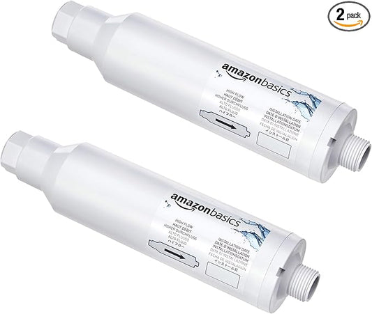 Amazon Basics Inline Water Filter, 20-Micron Sediment Filter, Reduces Bad Taste, Portable, 1350 Gallons, 2-Pack