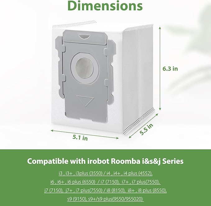 20 Pack Vacuum Bags for iRobot Roomba i7 i7+ i8 i8+ i3 i3+ i4 i4+ i6 i6+ j7 j7+ j9+ s9+ 104 105 405 504 505 705 Combo 10 Max, i s j Vac Series, All Clean Base Automatic Dirt Disposal Bags