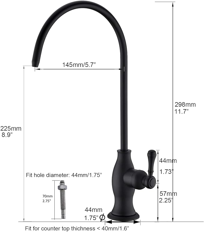 Delle Rosa Drinking Water Purifier Faucet, Commercial Filtration Faucets for Under Sink Water Filter System, Modern Stainless Steel Matte Black Kitchen Bar Sink Drinking Water Faucets,Non-Air Gap